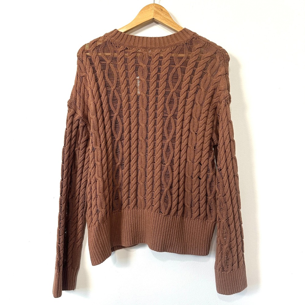 Haven Well Within Organic Cotton Cable Knit Sweater Brown Pointelle M NWT $148 - Picture 6 of 9